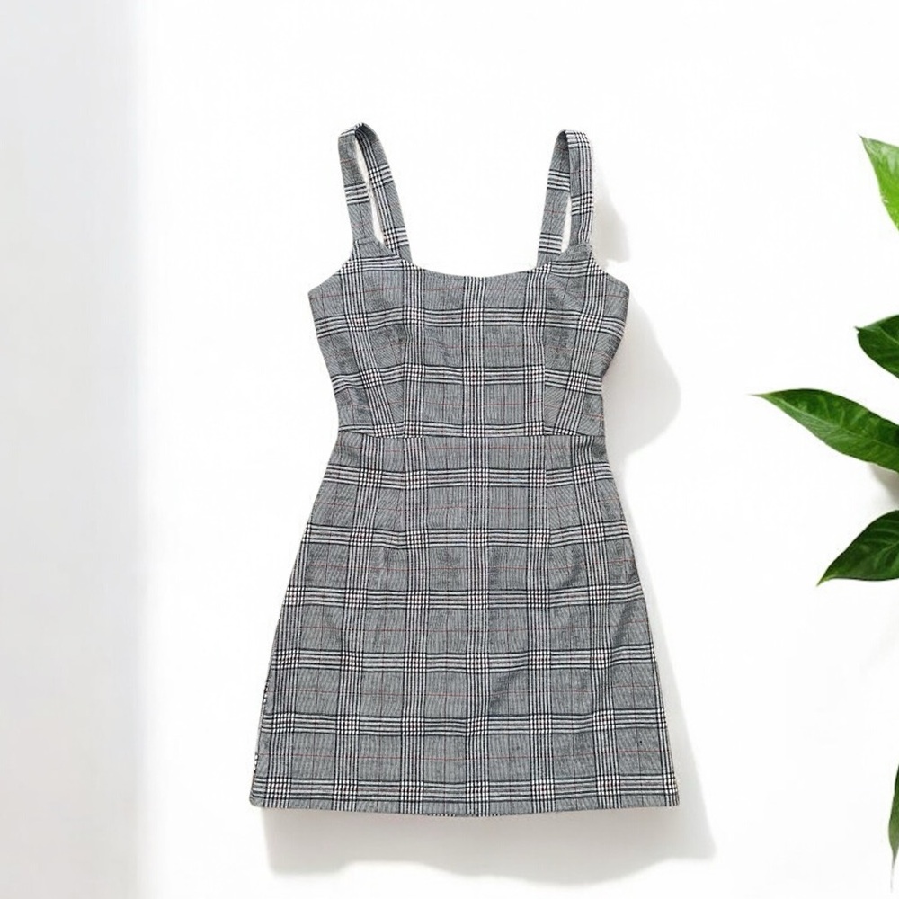 Retro Gray Plaid Fitted Mini Dress